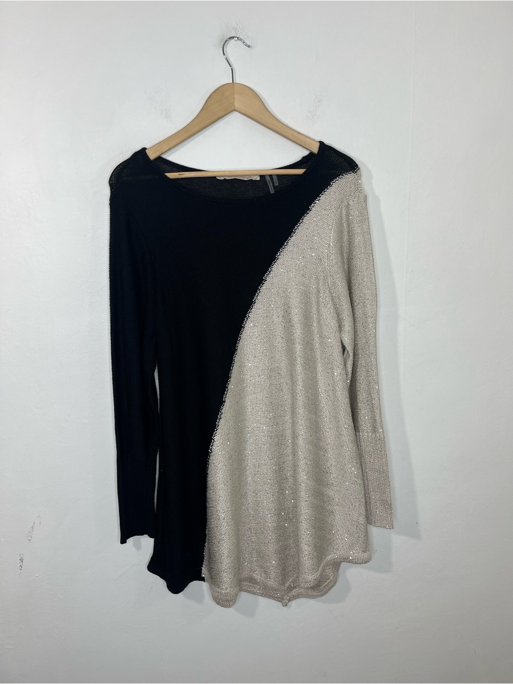Soft Surroundings Assymmetrical Black Cream Colorblock Sparkle Tunic Top Size 1X
